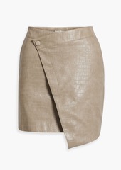 Nicholas - Gabriella wrap-effect faux croc-effect leather mini skirt - Neutral - US 4