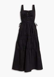 Nicholas - Halle lace-up shirred cotton-poplin midi dress - Black - US 0