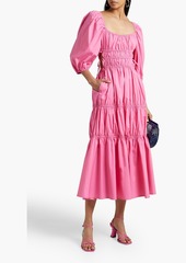 Nicholas - Henna tiered gathered cotton-poplin midi dress - Pink - US 4