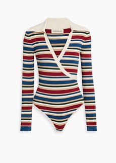Nicholas - Ime wrap-effect striped ribbed-knit bodysuit - Multicolor - L