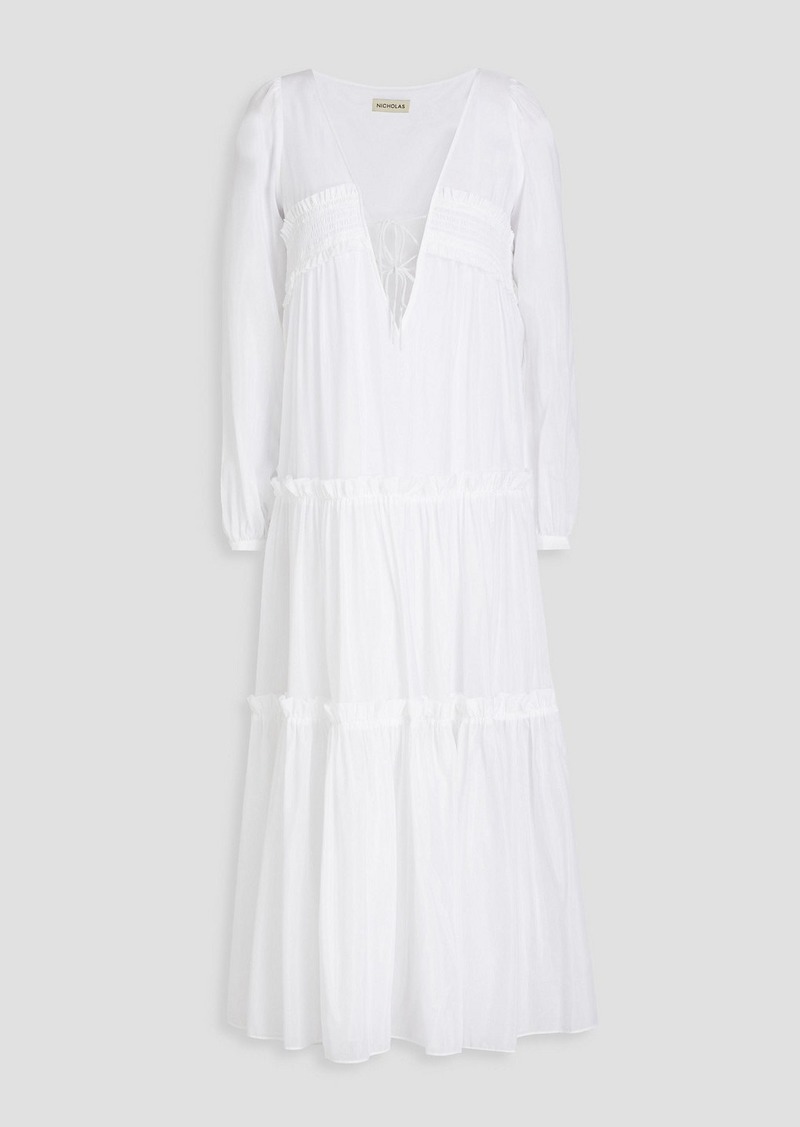 Nicholas - Kalani shirred cotton and silk-blend voile midi dress - White - US 4