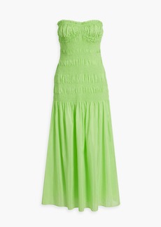 Nicholas - Kalli strapless shirred cotton and silk-blend maxi dress - Green - US 4