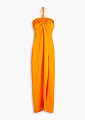 Nicholas - Mieta ruched silk-satin halterneck maxi dress - Orange - US 0