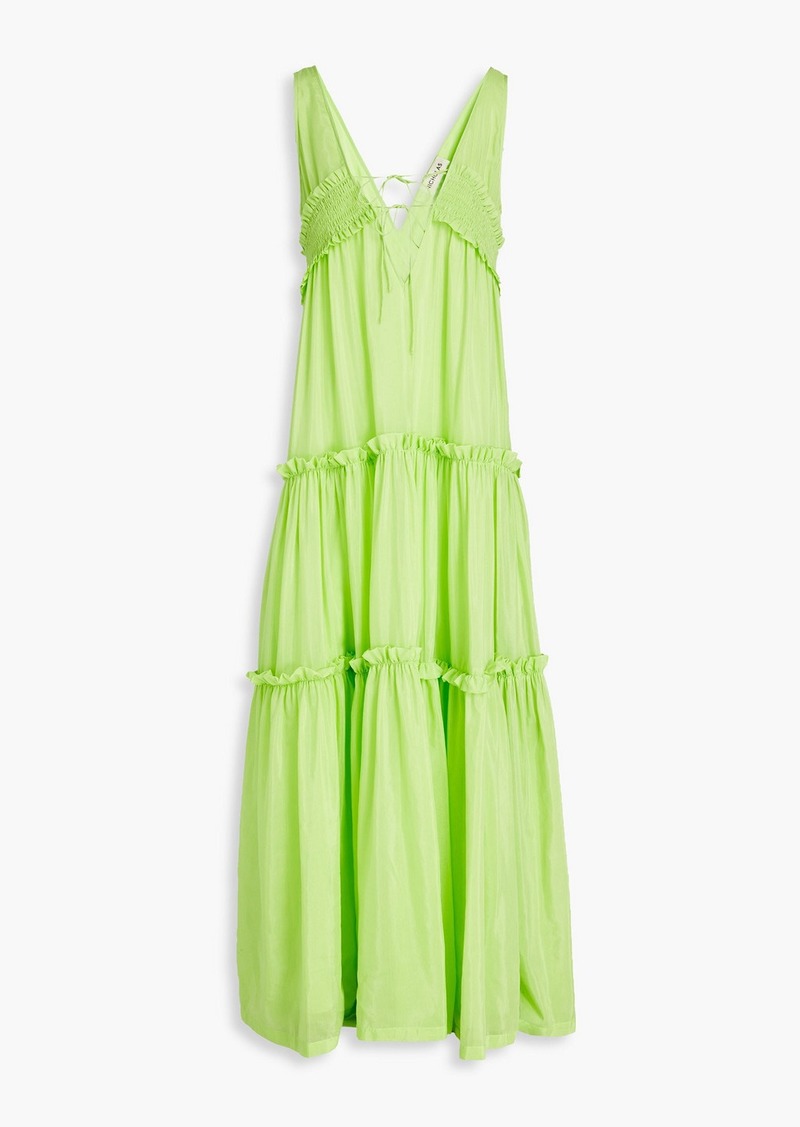 Nicholas - Myla shirred cotton and silk-blend voile maxi dress - Green - US 0