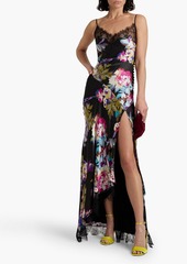 Nicholas - Sage hammered floral-print silk-satin dress - Black - US 0