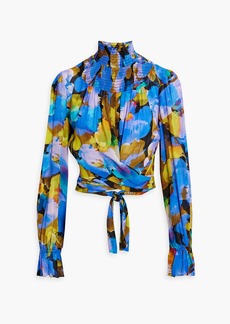 Nicholas - Kaija shirred printed crepe wrap blouse - Blue - US 0