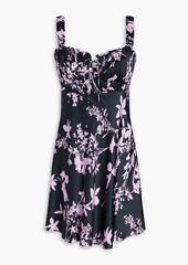 Nicholas - Simie gathered floral-print silk-satin mini dress - Black - US 10
