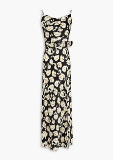 Nicholas - Simone belted floral-print silk-satin maxi dress - Black - US 6