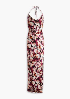 Nicholas - Lucinda draped floral-print silk-satin halterneck maxi dress - Burgundy - US 0