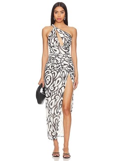 NICHOLAS Drue Draped Asymmetrical Midi Dress