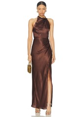 NICHOLAS Galilea High Neck Gold Trim Maxi Dress