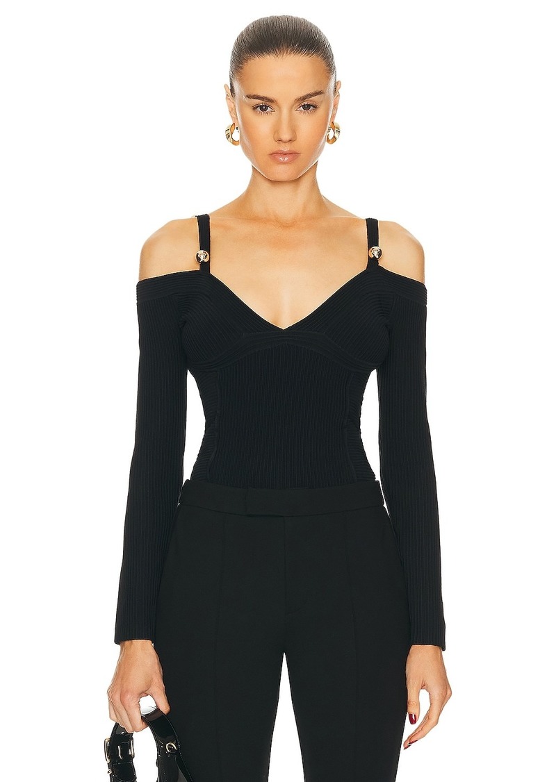 NICHOLAS Leah Off Shoulder Corset Long Sleeve Top