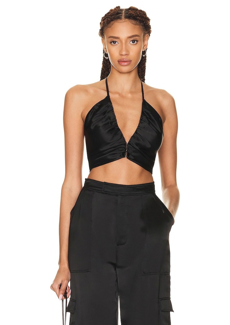 NICHOLAS Tash V Neck Ruched Cropped Top