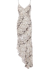 Nicholas Woman Asymmetric Ruched Snake-print Silk Crepe De Chine Dress Off-white
