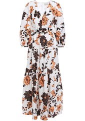 Nicholas Woman Belted Gathered Floral-print Linen Maxi Dress White