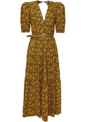 Nicholas Woman Celie Belted Cutout Floral-print Cotton Midi Dress Mustard