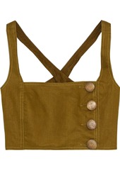 Nicholas Woman Cropped Button-detailed Linen Top Army Green