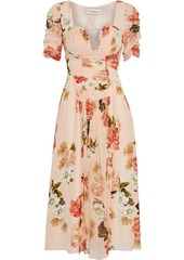 Nicholas Woman Ruffle-trimmed Ruched Floral-print Silk-georgette Midi Dress Blush