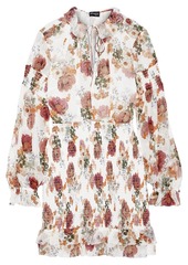 Nicholas Woman Shirred Floral-print Silk-chiffon Mini Dress White