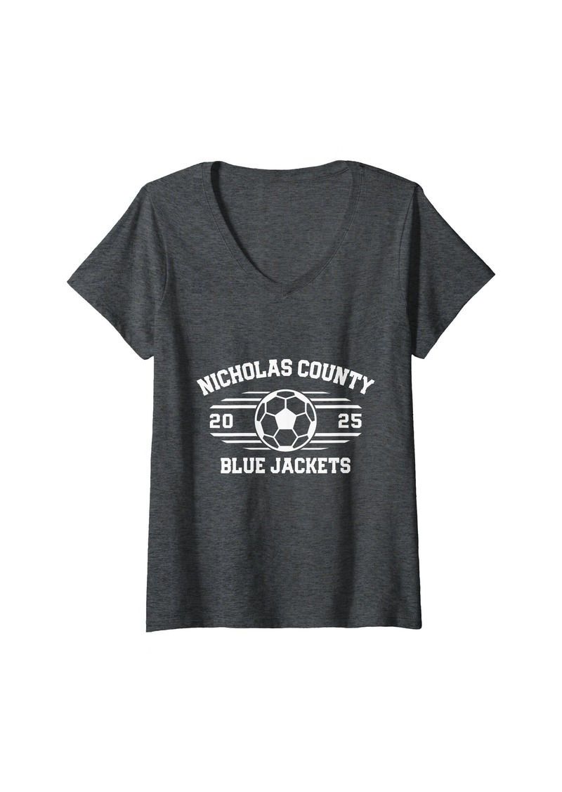 Womens Nicholas County Blue Jackets Soccer Ball 2025 HS V-Neck T-Shirt