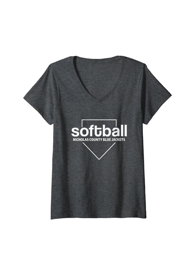 Womens Nicholas County Blue Jackets Softball Home Plate V-Neck T-Shirt