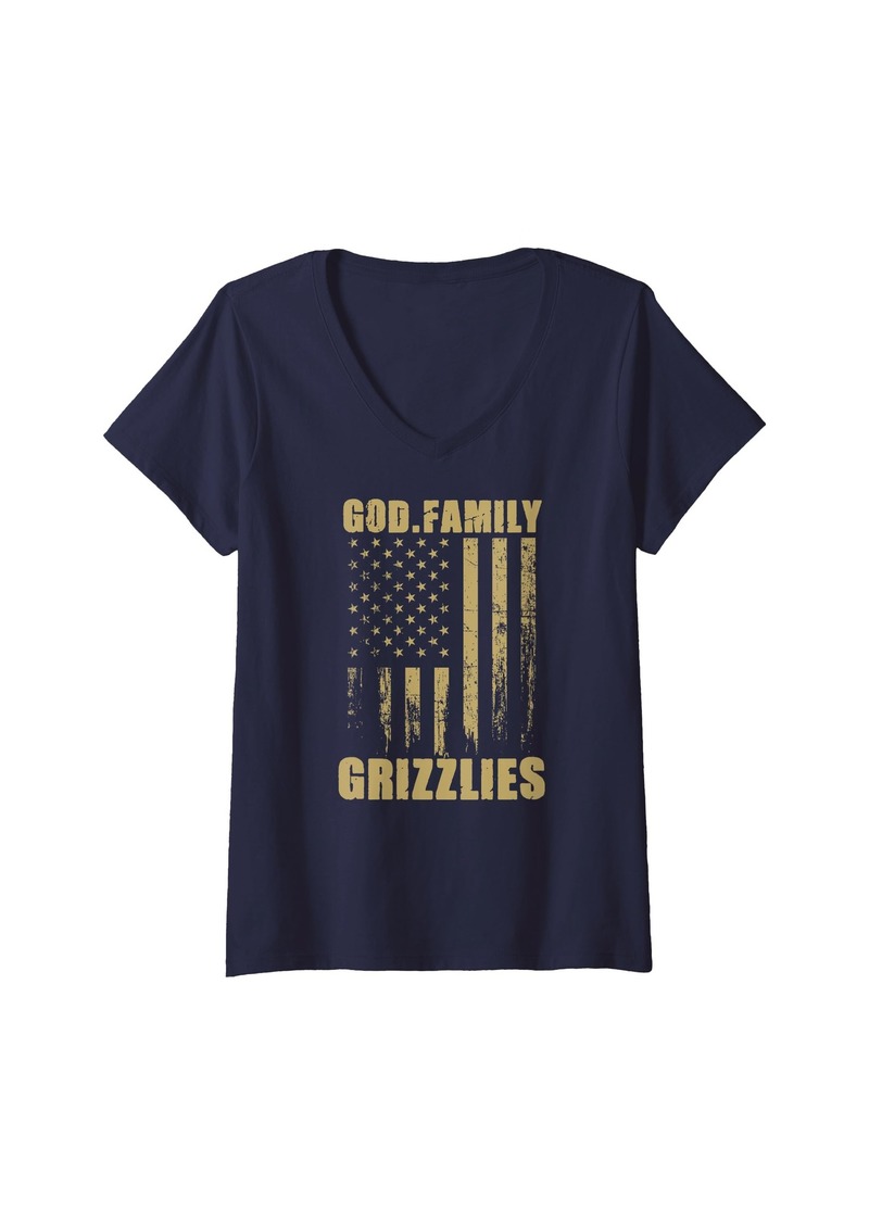 Womens Nicholas County Grizzlies God. Family. Vintage USA Flag V-Neck T-Shirt