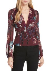 NICHOLAS Floral Silk Corset Blouse in Burgundy at Nordstrom