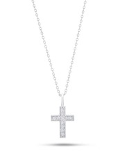 Nicole Miller 14k White or Yellow Gold Cross Pendant Necklace with Cubic Zirconia and 18 Inch Adjustable Chain