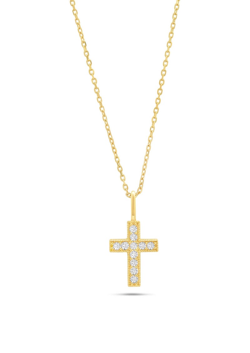 Nicole Miller 14k White or Yellow Gold Cross Pendant Necklace with Cubic Zirconia and 18 Inch Adjustable Chain