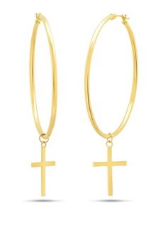 Nicole Miller 14K Yellow Gold 50 Millimeter Hoop with Holy Cross Charm Earrings