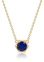 Nicole Miller 14k Yellow Gold Overlay Over Sterling Silver Round Gemstone Hexagon Stationary Pendant Necklace on 18 Inch Chain