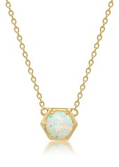 Nicole Miller 14k Yellow Gold Overlay Over Sterling Silver Round Gemstone Hexagon Stationary Pendant Necklace on 18 Inch Chain