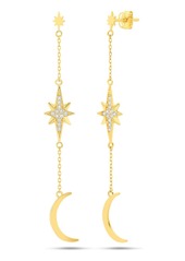Nicole Miller 14KY Created White Sapphire Star Starburst & Crescent Dangle Post Earring