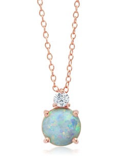 Nicole Miller 18k Rose Gold Overlay over Sterling Silver Round Created Opal Pendant Necklace with CZ Accents on 18 Inch Adjustable Chain