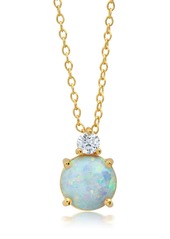 Nicole Miller 18k Yellow Gold Overlay over Sterling Silver Round Gemstone Pendant Necklace with CZ Accents on 18 Inch Adjustable Chain
