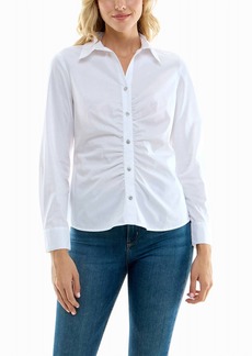 Nicole Miller Amber Stretch Button Down Shirt In Brilliant White