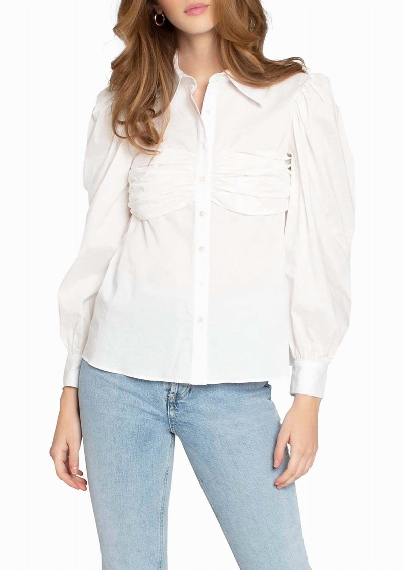 Nicole Miller Cotton Poplin Button Down Top In White