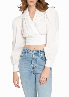 Nicole Miller Cotton Poplin Wrap Top In Wwhite