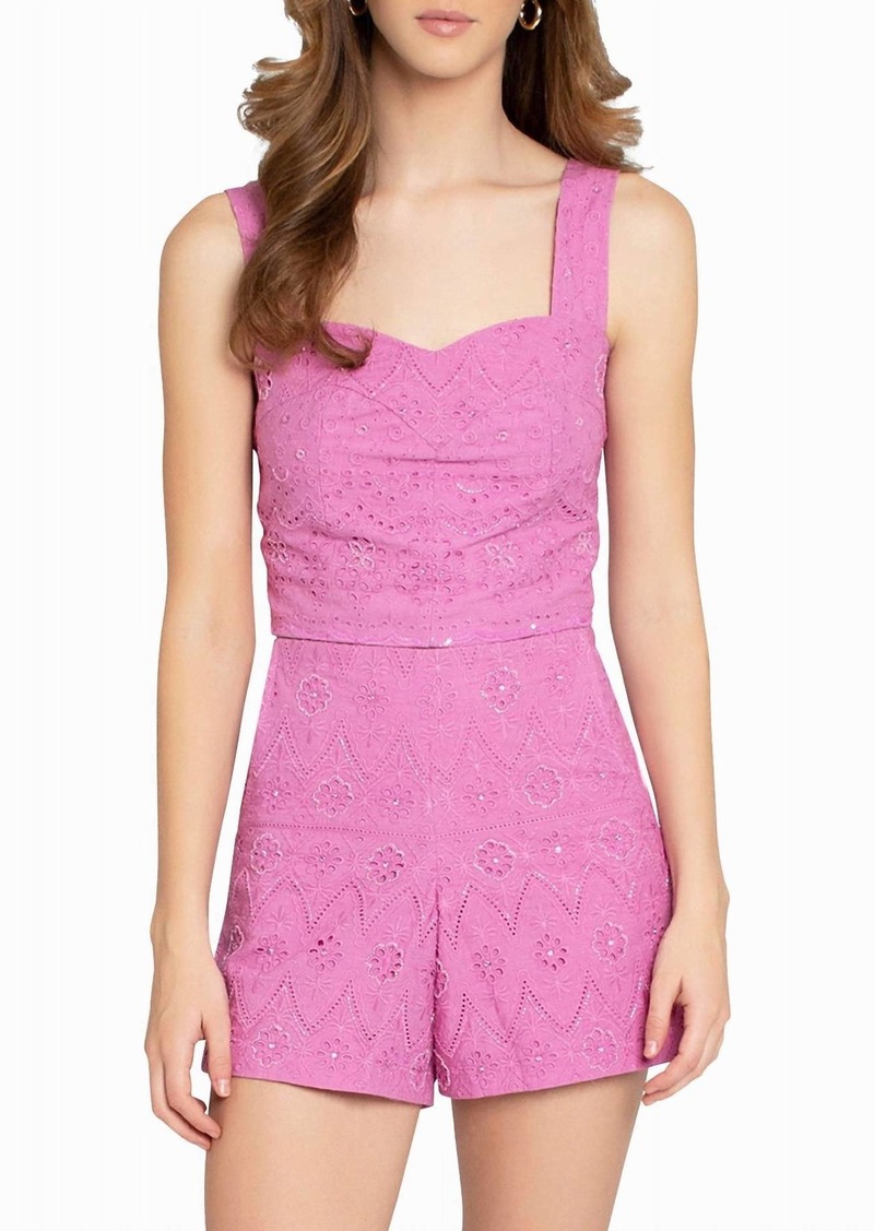 Nicole Miller Embellished Eyelet Crop Top In Lilac