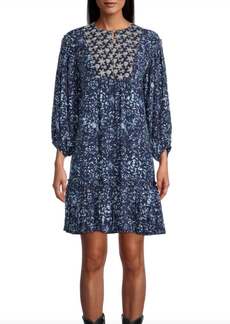 Nicole Miller Embroidered Dress In Navy