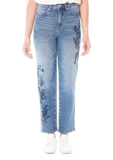 Nicole Miller Embroidered High Rise Slim Straight Jeans