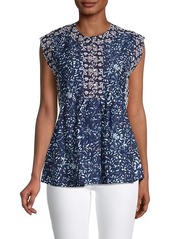 Nicole Miller Embroidered Pleated Top