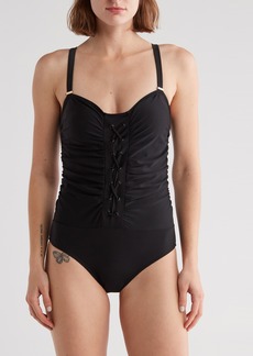 Nicole Miller Bandeau One-Piece Swimsuit in Black at Nordstrom Rack