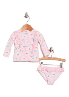 Nicole Miller Floral 2-Piece Rashguard Set in Coral/White at Nordstrom Rack