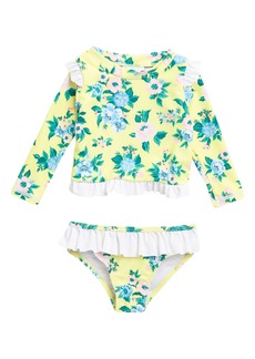 Nicole Miller Long Sleeve Rashguard Two-Piece Swimsuit in Yellow at Nordstrom Rack