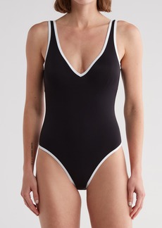 NICOLE MILLER NEW YORK Contrast Trim Rib One-Piece Swimsuit in Black at Nordstrom Rack