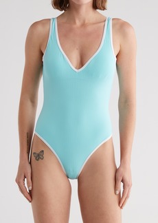 NICOLE MILLER NEW YORK Piped Ribbed One-Piece Swimsuit in Aqua at Nordstrom Rack