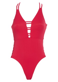 NICOLE MILLER NEW YORK Rib Cutout One-Piece Swimsuit in Love Potion at Nordstrom Rack