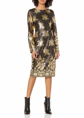 Nicole Miller New York Women's Long Sleeve Metallic Lace Fitted Cocktail Dress