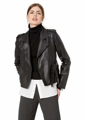 Nicole Miller New York Women's Pleather Moto Jacket deep black-00205